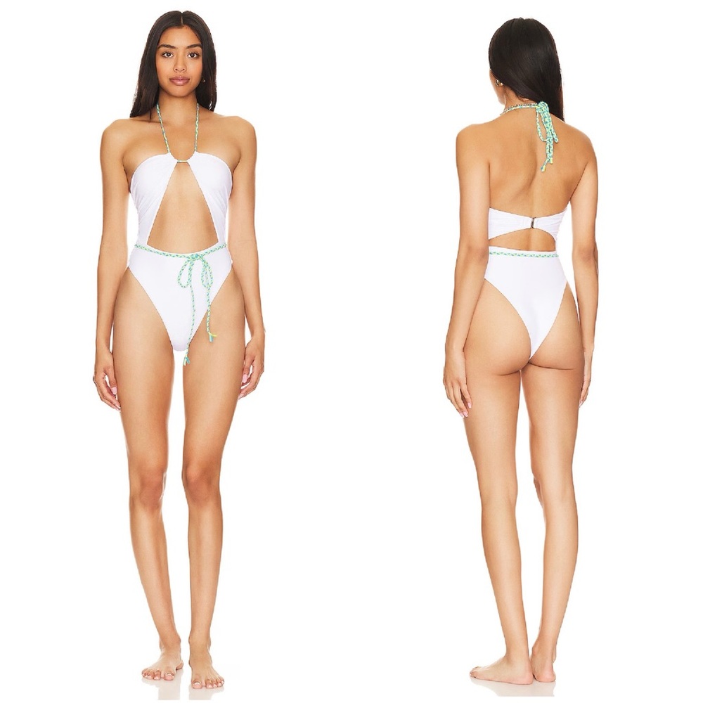 Lovers & Friends Waterfall Halterneck Tie One Piece Swim Suit in White Size XS